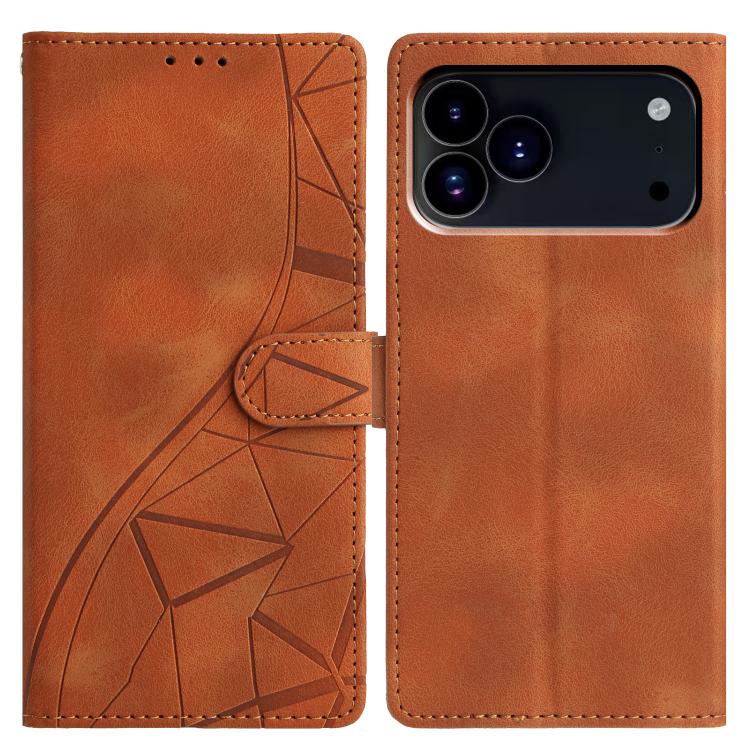 For iPhone 17 Pro Triangles Embossed Leather Phone Case(Brown)