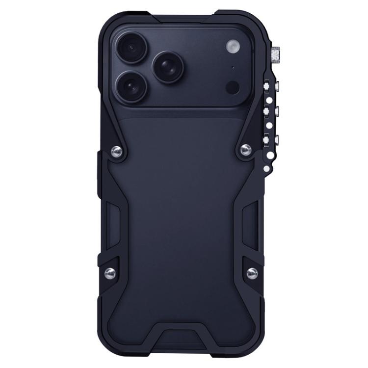 For iPhone 17 Pro Trigger Design Hollow Metal Frame Phone Case with Lanyard(Black)