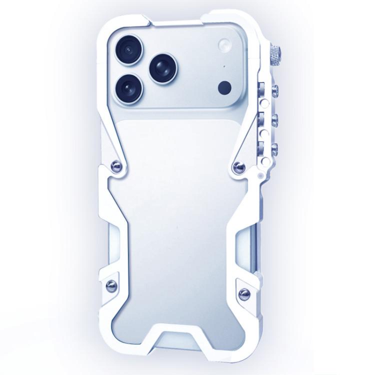 For iPhone 17 Pro Trigger Design Hollow Metal Frame Phone Case with Lanyard(Silver)