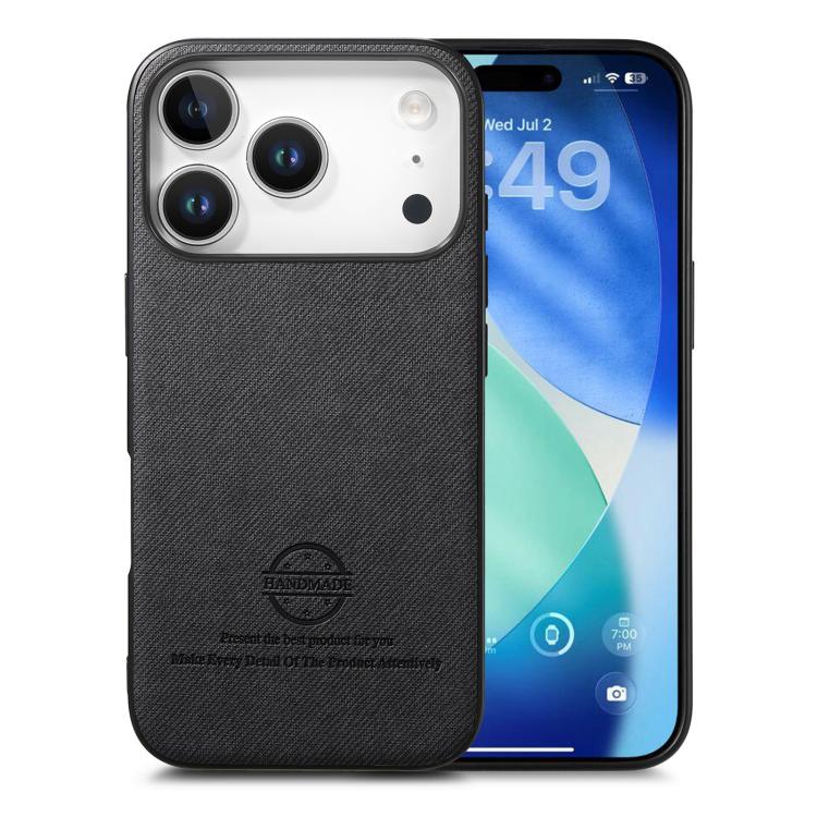 For iPhone 17 Pro Twill Fabric Leather Skin Back Phone Case(Black)