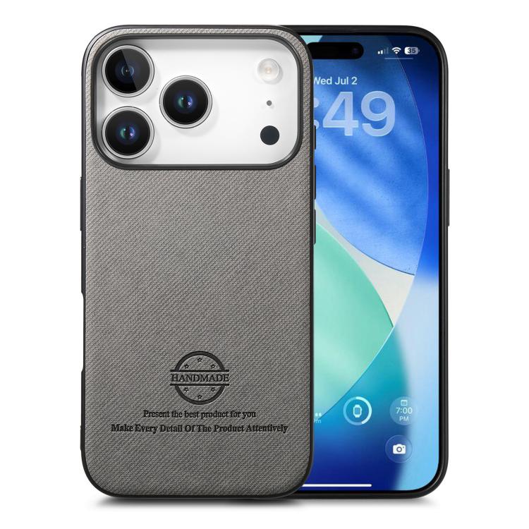 For iPhone 17 Pro Twill Fabric Leather Skin Back Phone Case(Gray)