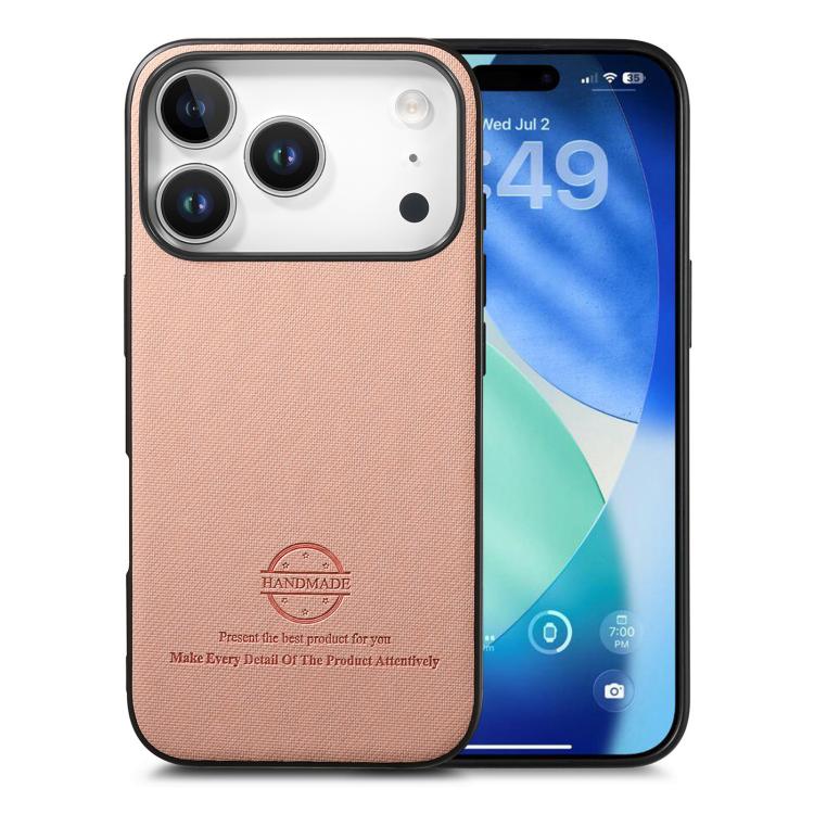 For iPhone 17 Pro Twill Fabric Leather Skin Back Phone Case(Pink)
