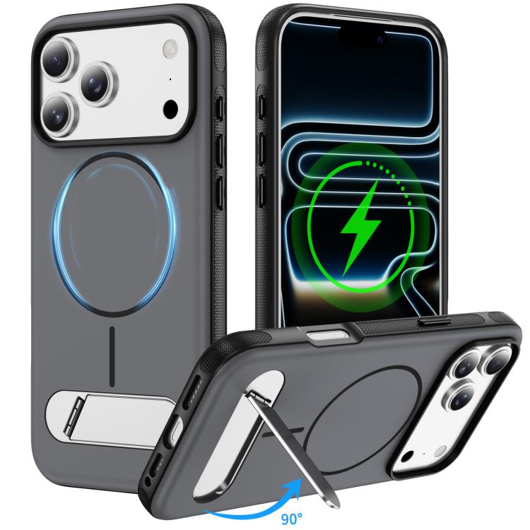 For iPhone 17 Pro Two-colors Imitation Original Magnetic Phone Case with Holder(Black)