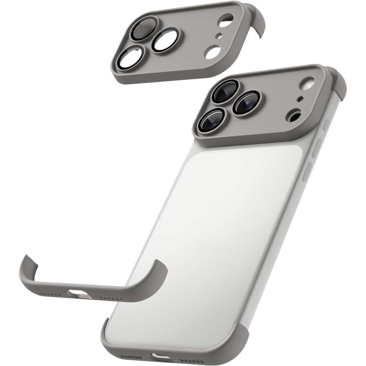 For iPhone 17 Pro Ultra-thin Frameless TPU Four Corner Airbags Shockproof Phone Case with Lens Film(Titanium Gray)