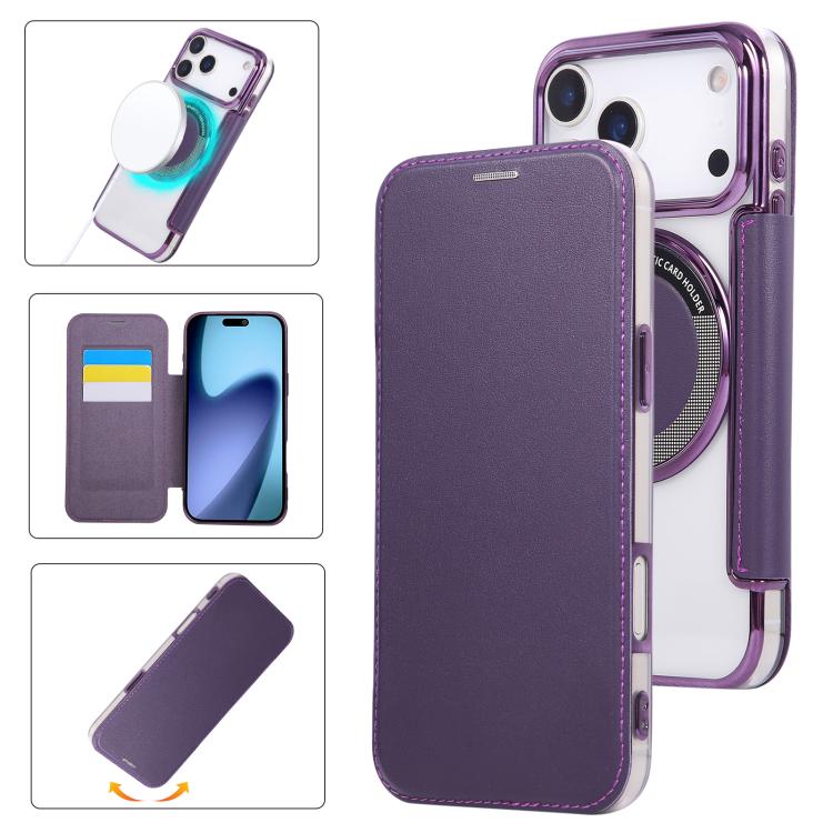 For iPhone 17 Pro Ultra-thin Magnetic Plating Vegan Leather Phone Case(Purple)