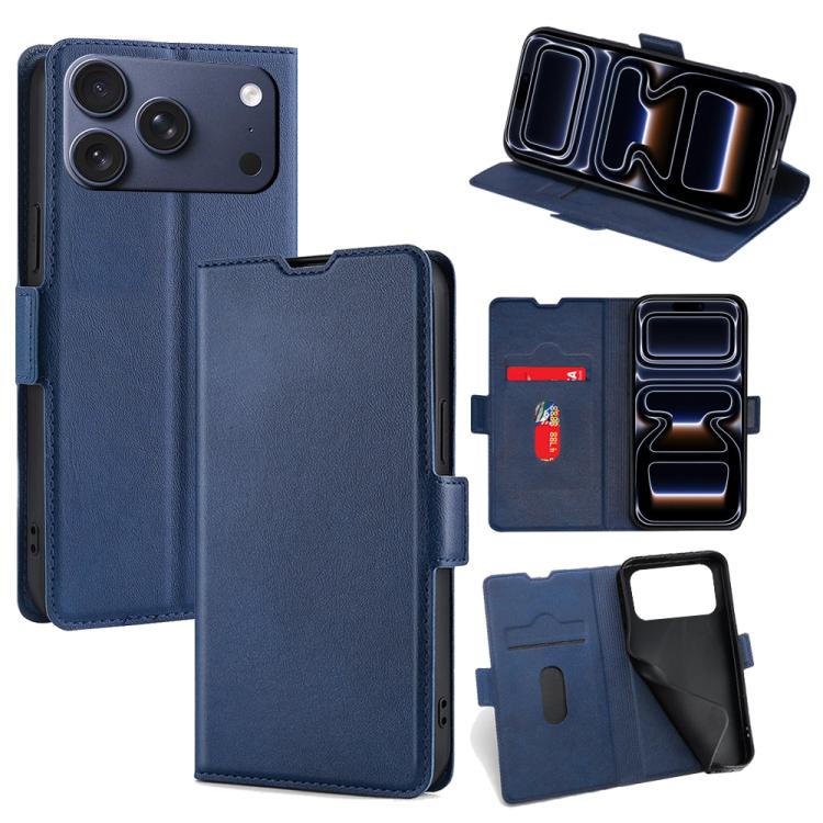 For iPhone 17 Pro Ultra-thin Voltage Side Buckle Horizontal Flip Leather Phone Case(Blue)