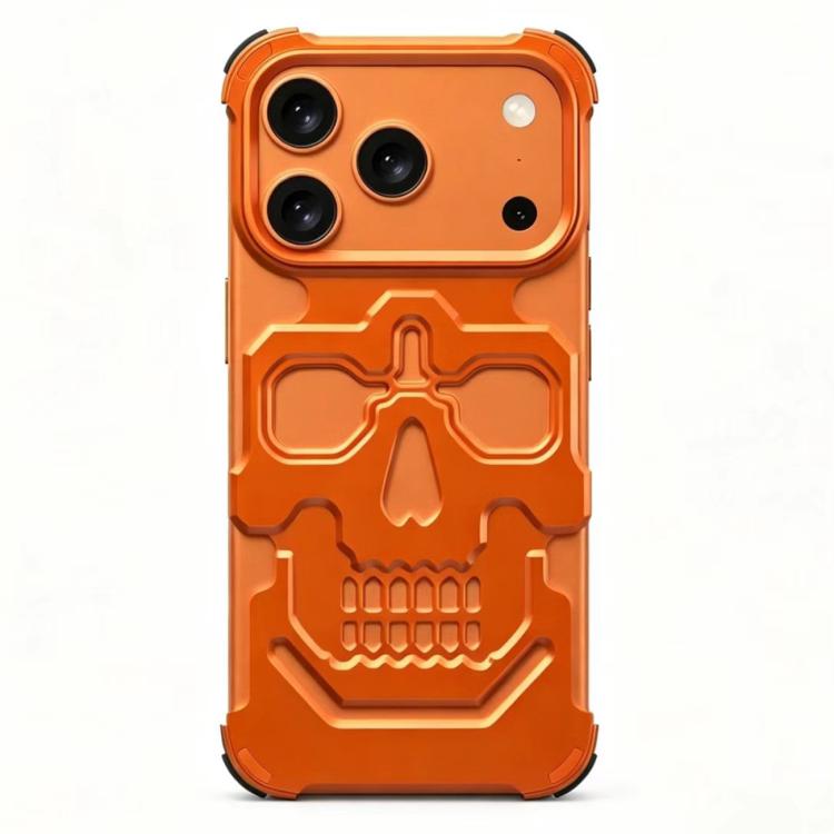 For iPhone 17 Pro Unique Skull Design Design Aluminum Alloy Phone Case(Orange)