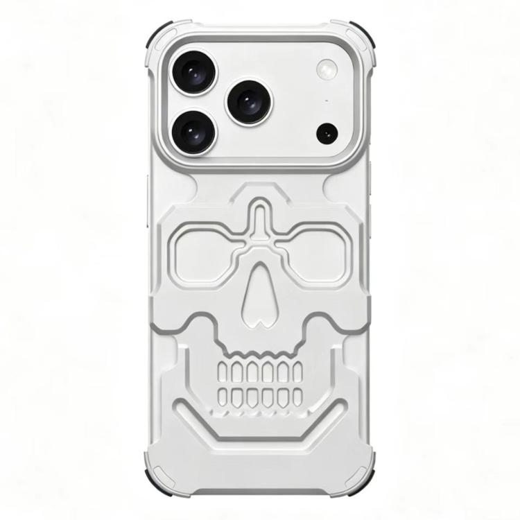 For iPhone 17 Pro Unique Skull Design Design Aluminum Alloy Phone Case(Silver)