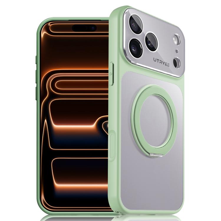 For iPhone 17 Pro UTRYEE Colorful Silver 360 Rotating Holder Phone Case(Green)