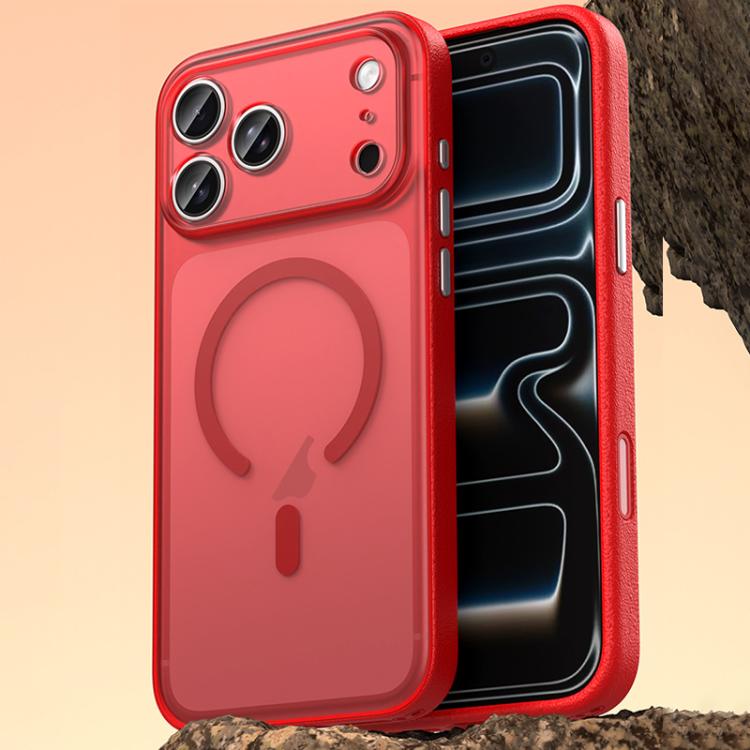 For iPhone 17 Pro Vegan Leather Magnetic Phone Case(Berry Red)