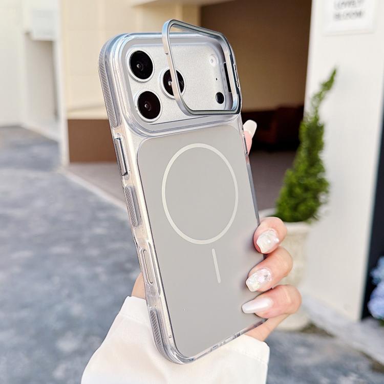 For iPhone 17 Pro Vibrant Dual-color Lens Kickstand Magnetic Phone Case(Grey)