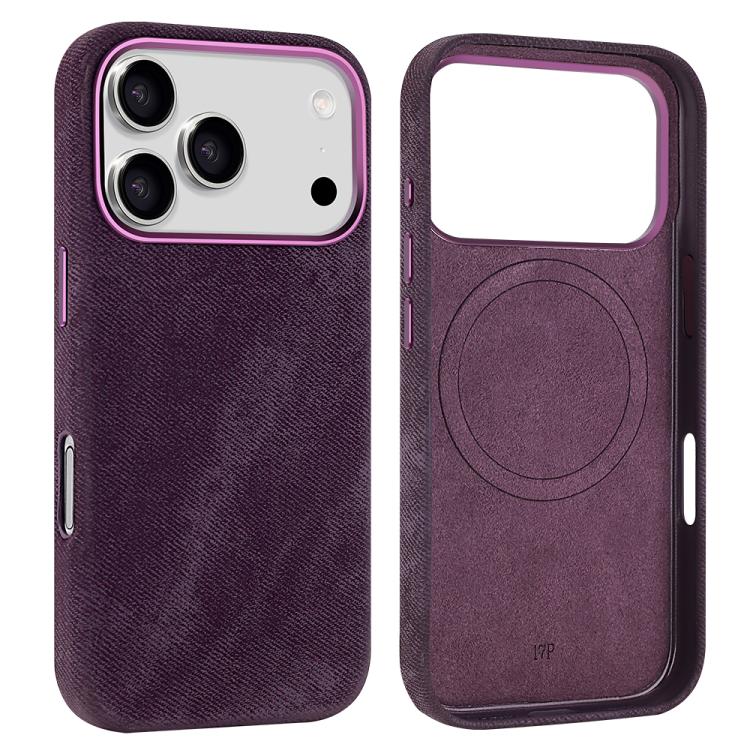 For iPhone 17 Pro VIETAO Retro Denim Texture PU Leather MagSafe Phone Case(Dark Purple)