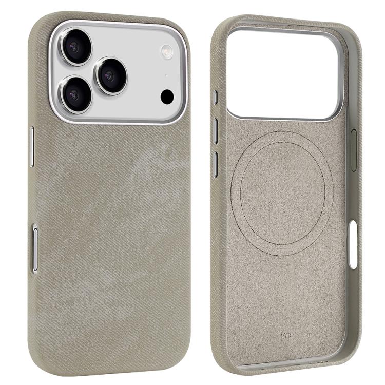 For iPhone 17 Pro VIETAO Retro Denim Texture PU Leather MagSafe Phone Case(Silver Grey)