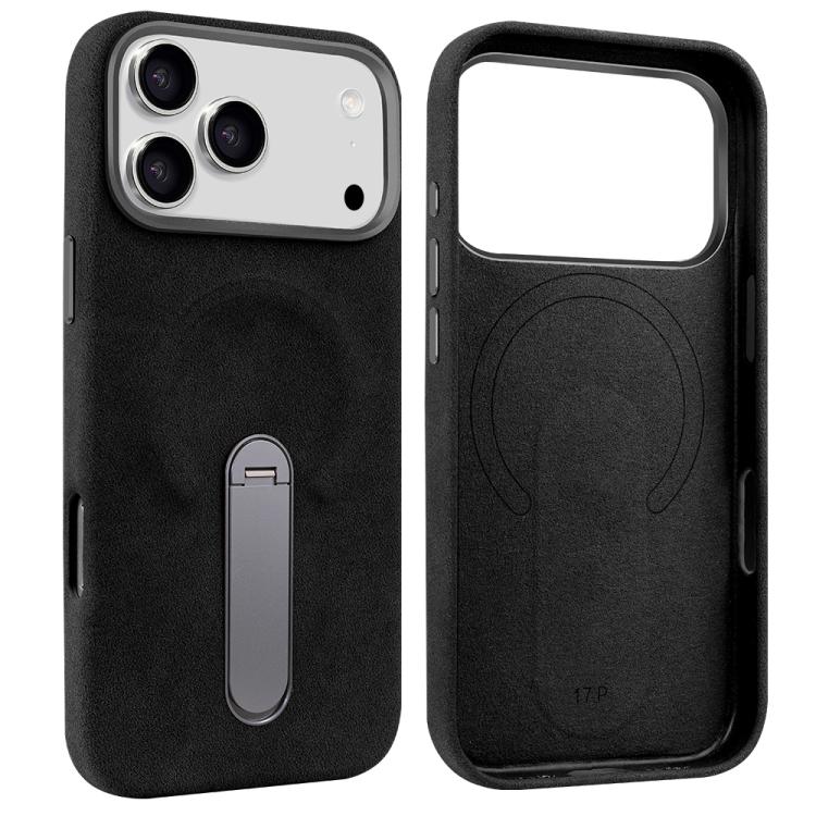For iPhone 17 Pro VIETAO Suede MagSafe PU Leather Phone Case with Holder(Black)