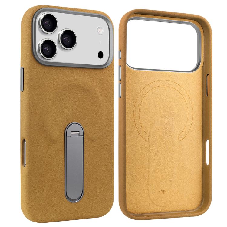 For iPhone 17 Pro VIETAO Suede MagSafe PU Leather Phone Case with Holder(Light Brown)