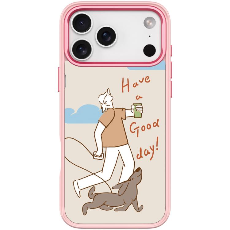 For iPhone 17 Pro Walking Dog Pattern Magnetic Phone Case(Pink)