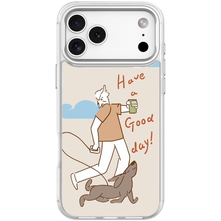For iPhone 17 Pro Walking Dog Pattern Magnetic Phone Case(Transparent White)