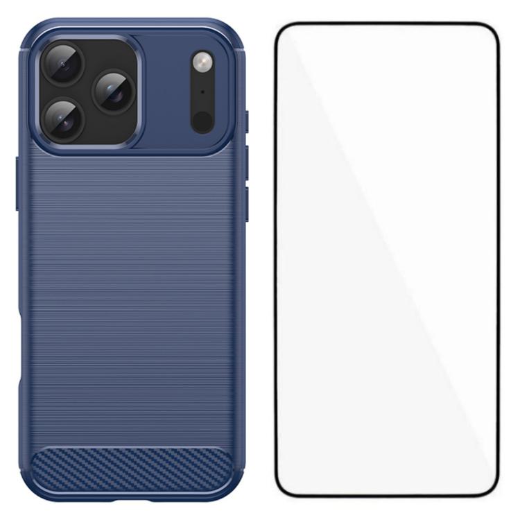For iPhone 17 Pro WANLONFENG Brushed Texture Shockproof TPU Phone Case with Screen Film(Blue)