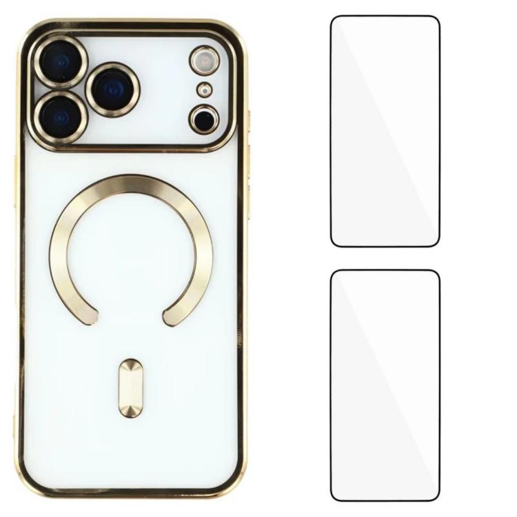 For iPhone 17 Pro WANLONFENG CD Magnetic Electroplated TPU Phone Case with 2pcs Screen Films(Gold)