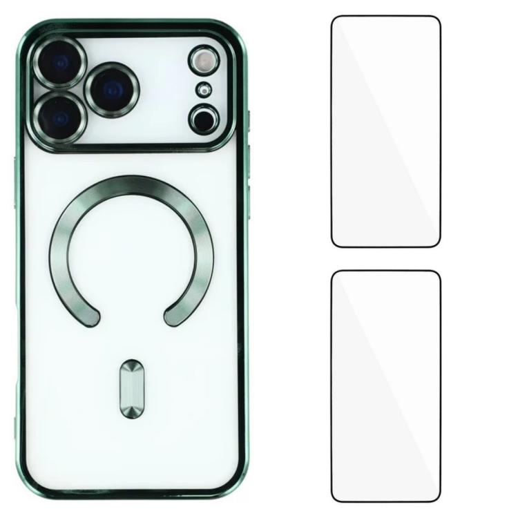 For iPhone 17 Pro WANLONFENG CD Magnetic Electroplated TPU Phone Case with 2pcs Screen Films(Green)
