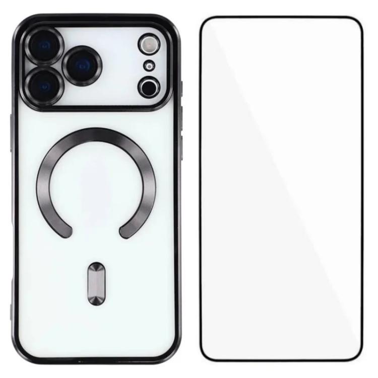 For iPhone 17 Pro WANLONFENG CD Magnetic Electroplated TPU Phone Case with Screen Protector(Black)