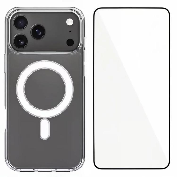 For iPhone 17 Pro WANLONFENG High-Transparency Magnetic Acrylic Phone Case with Screen Protector(Transparent)