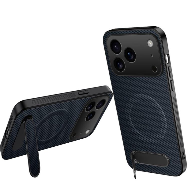 For iPhone 17 Pro WANLONFENG Kickstand Carbon Fiber Texture Magnetic Phone Case(Sapphire Blue)