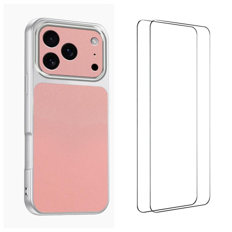 For iPhone 17 Pro WANLONFENG Lambskin Texture PC TPU Phone Case with 2pcs Screen Films(Pink)