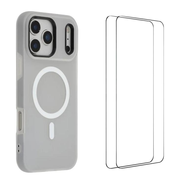 For iPhone 17 Pro WANLONFENG Macarons Matte Magnetic Phone Case with 2pcs Screen Films(Black)
