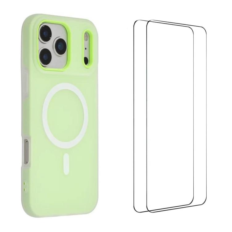 For iPhone 17 Pro WANLONFENG Macarons Matte Magnetic Phone Case with 2pcs Screen Films(Green)