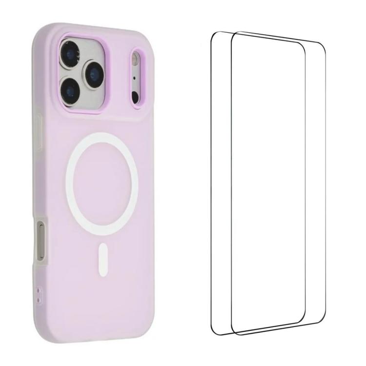 For iPhone 17 Pro WANLONFENG Macarons Matte Magnetic Phone Case with 2pcs Screen Films(Purple)