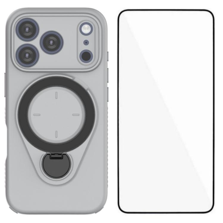 For iPhone 17 Pro WANLONFENG Ring Kickstand Phone Case with Screen Protector(Grey)