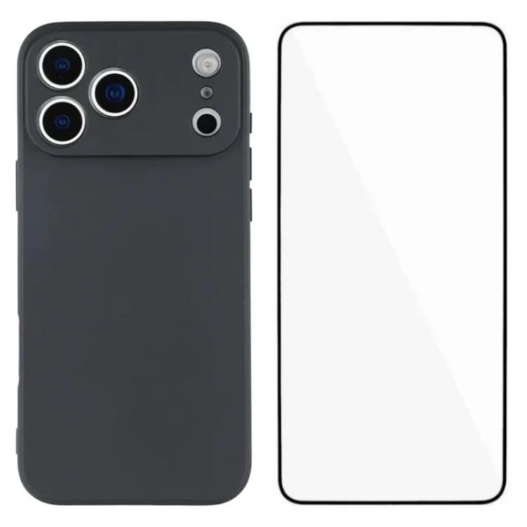 For iPhone 17 Pro WANLONFENG Square Edge Soft TPU Phone Case with Screen Protector(Black)