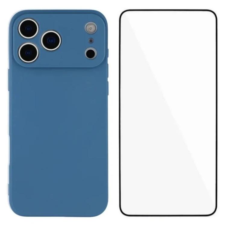 For iPhone 17 Pro WANLONFENG Square Edge Soft TPU Phone Case with Screen Protector(Blue)