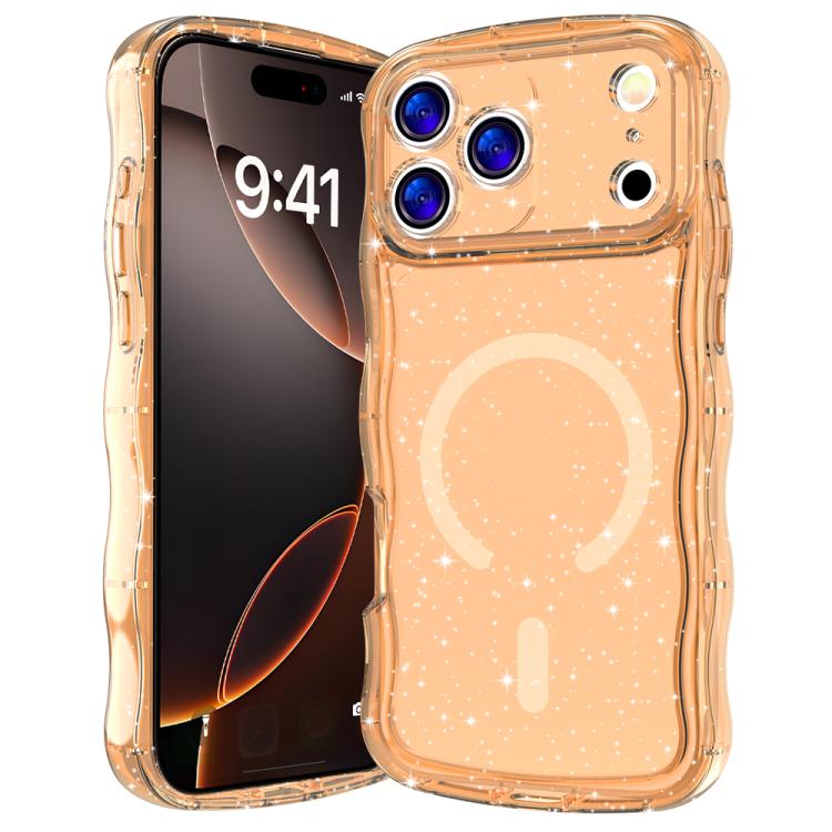 For iPhone 17 Pro Wave Glitter MagSafe Magnetic TPU Phone Case(Transparent Gold)