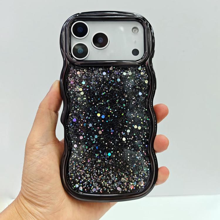 For iPhone 17 Pro Wave Glitter Sequined Electroplated Phone Case(Black)