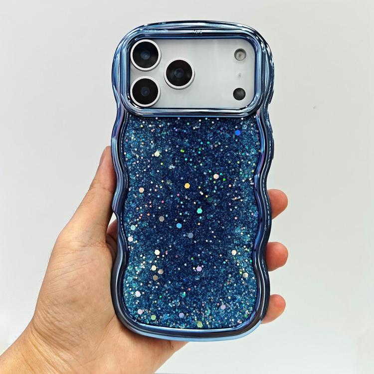 For iPhone 17 Pro Wave Glitter Sequined Electroplated Phone Case(Blue)