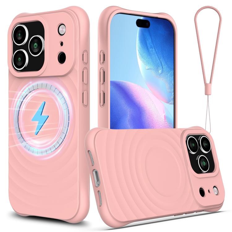 For iPhone 17 Pro Wave Texture MagSafe Magnetic Liquid Silicone Phone Case(Pink)
