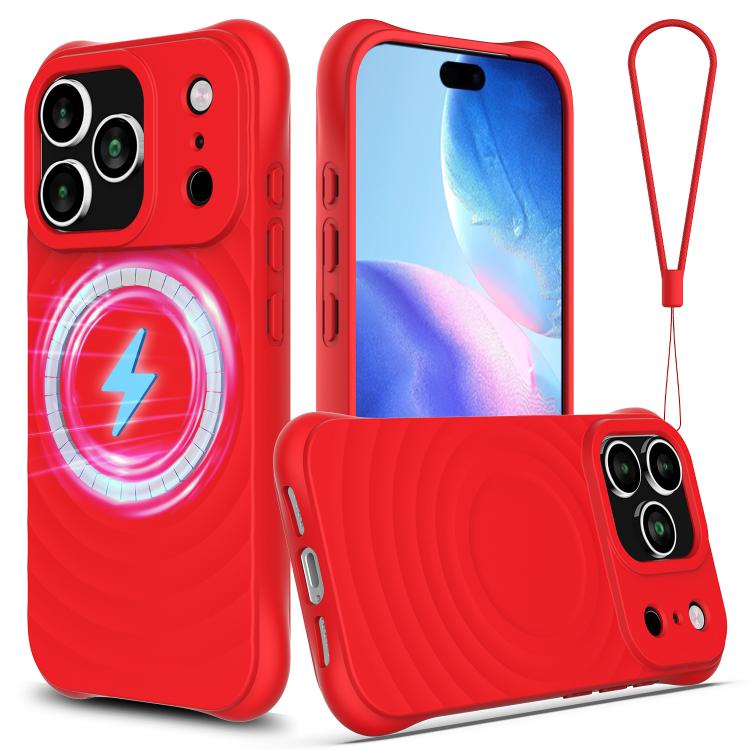 For iPhone 17 Pro Wave Texture MagSafe Magnetic Liquid Silicone Phone Case(Red)