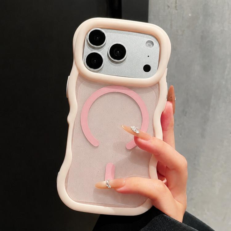 For iPhone 17 Pro Wavy Edge Translucent Glitter Magnetic Phone Case(Pink)