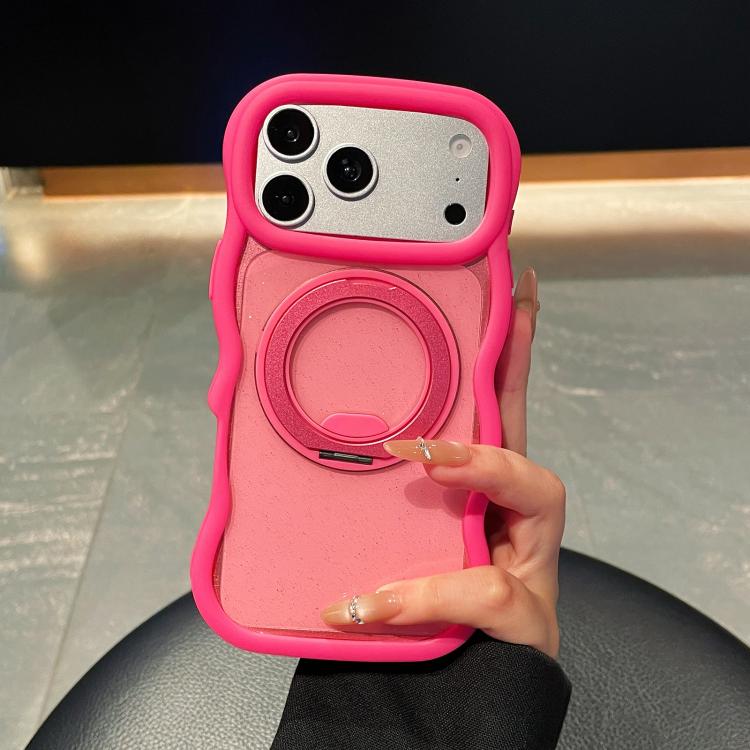 For iPhone 17 Pro Wavy Edge Translucent Glitter Rotating Bracket Magnetic Phone Case(Red)