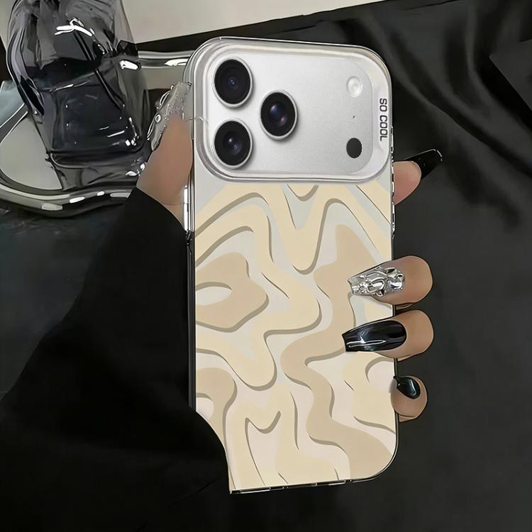 For iPhone 17 Pro Wavy Stripes Pattern Frosted IMD 2-in-1 PC Phone Case(Khaki)