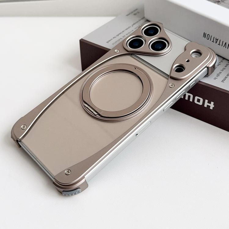 For iPhone 17 Pro Weasel Original Color Metal Frameless 360 Rotation Holder Magnetic Phone Case(Dessert Gold)