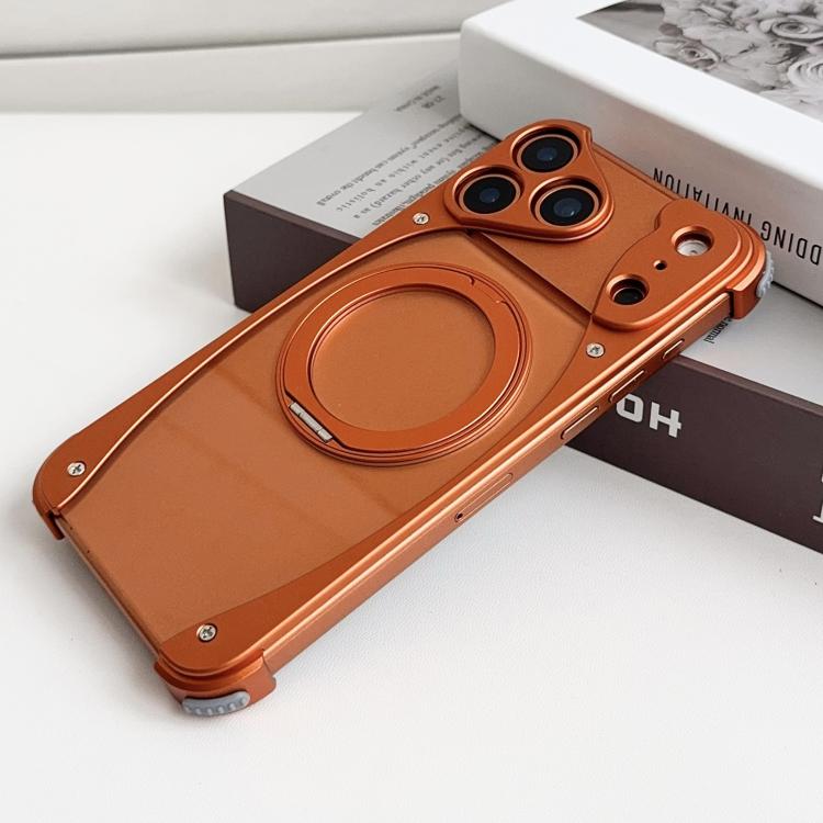 For iPhone 17 Pro Weasel Original Color Metal Frameless 360 Rotation Holder Magnetic Phone Case(Orange)