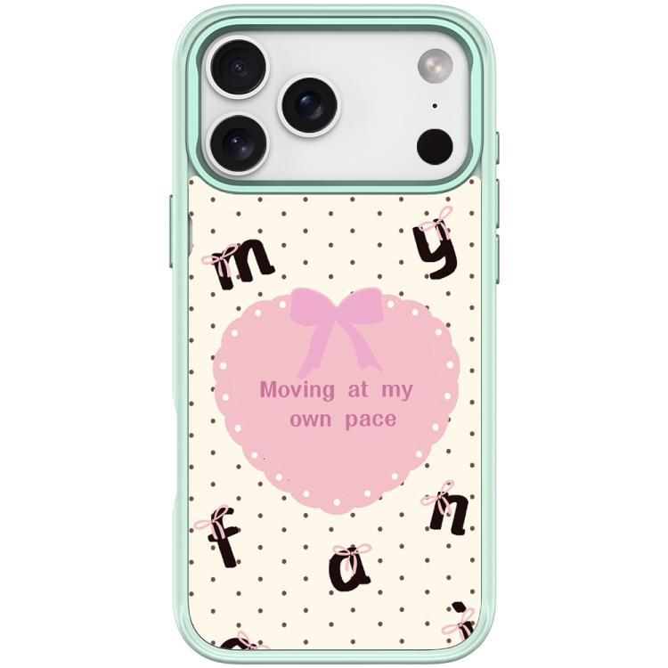 For iPhone 17 Pro White Heart Pattern Magnetic Phone Case(Light Green)