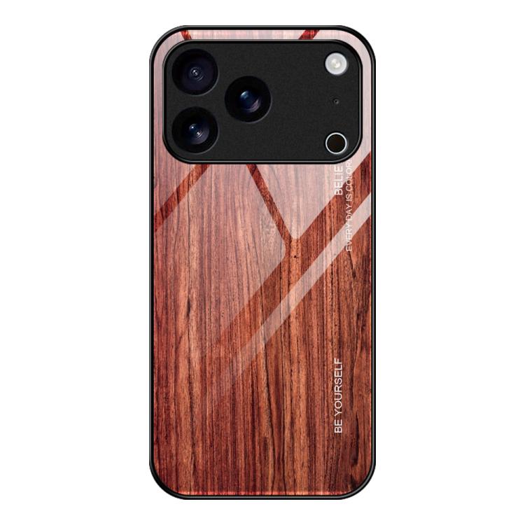 For iPhone 17 Pro Wood Grain Glass Phone Case(Coffee)
