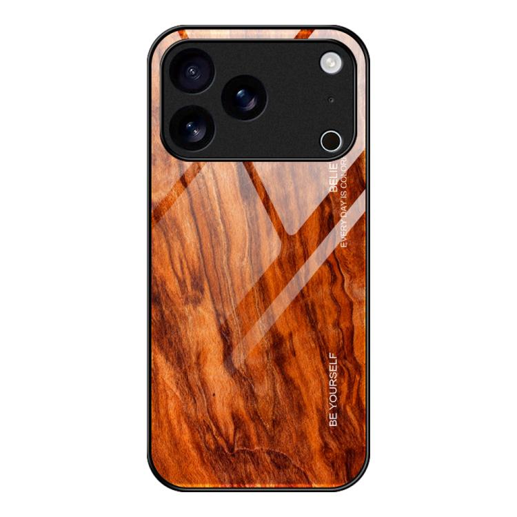 For iPhone 17 Pro Wood Grain Glass Phone Case(Light Brown)
