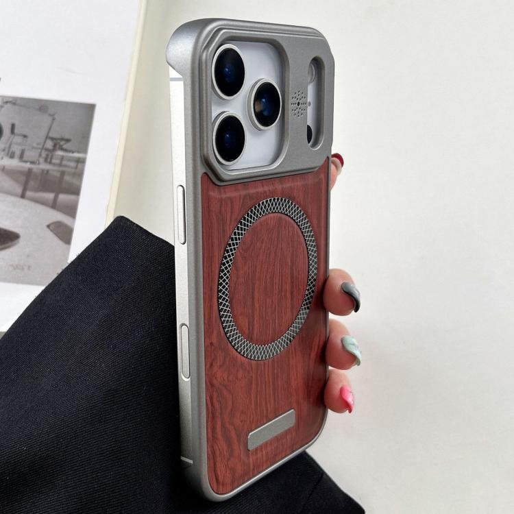 For iPhone 17 Pro Wood Grain Magnetic PC Shockproof Phone Case(Red Poplar)
