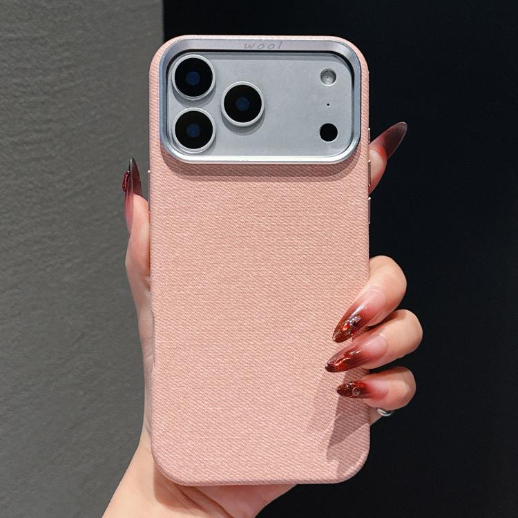 For iPhone 17 Pro Wool Linen Fabric Full Coverage Magnetic Phone Case(Pink)