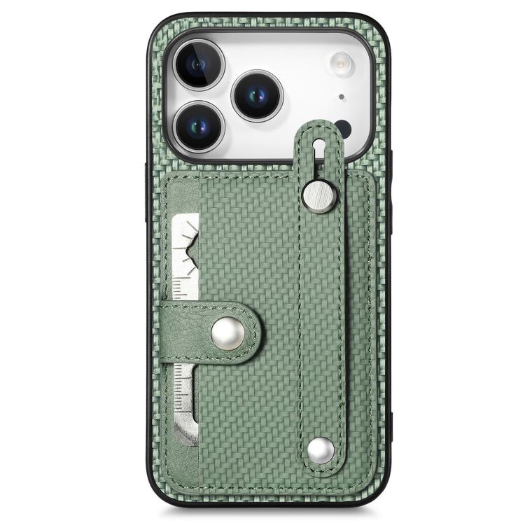 For iPhone 17 Pro Wristband Kickstand Card Wallet Back Phone Case with Tool Knife(Green)